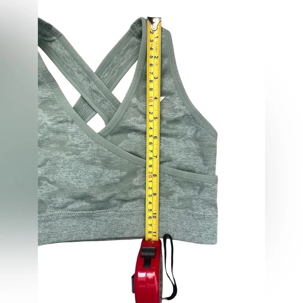 Gymshark Women's Green Camouflage Sports Bra Measurements Listed No Size Tag